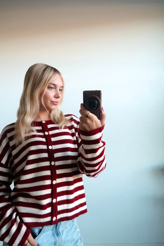 Crimson Striped Cardigan