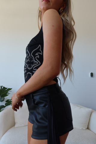 Black Button Front Detail Western Top