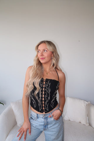 Black Western Front Lace Up Corset Top