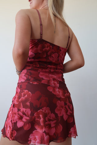 Red Toned Floral Mini Dress