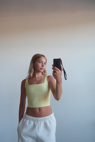 Ribbed Square Neck Sleeveless Crop Top