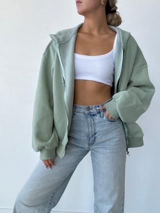Sage Green Staple Oversized Zip-Up Hoodie