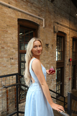Light Blue Corset Drop Waist Open Back Dress