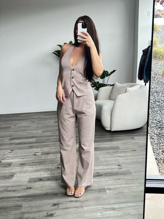 Light Mocha Woven High Waist Trousers