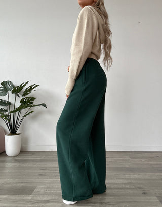 Long Dark Green Staple Wide Leg Sweatpants