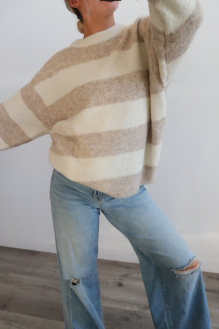 Ivory/Tan Striped Textured Sweater