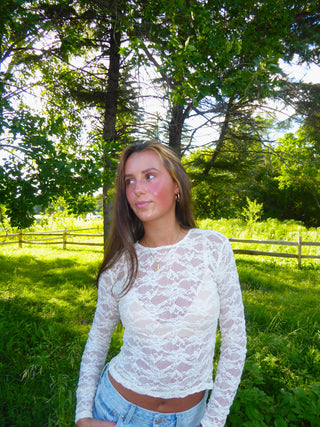 Cream Mesh Long Sleeve