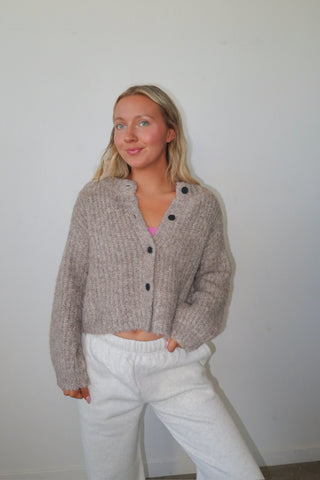 Taupe Textured Button Down Cropped Sweater