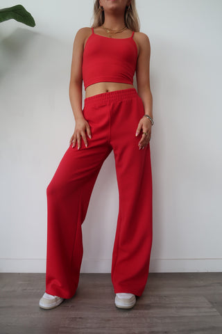 Modal Red Flowy Side Stripe Track Pants