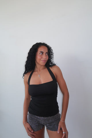 Black Cowl Neck Halter Top