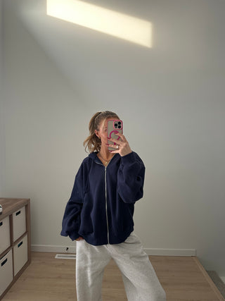 Navy Staple Oversized Zip-Up Hoodie