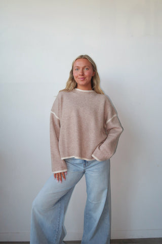Taupe Sweater With Cream Trim