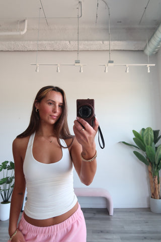 White Halter Top With Ruched Sides