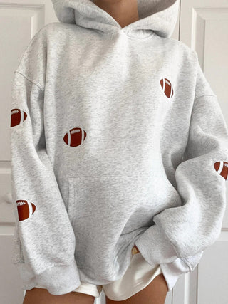 Pearl Grey Embroidered Football Game Day Hoodie