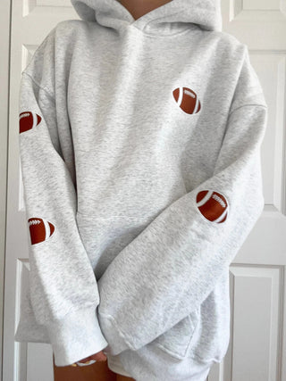 Pearl Grey Embroidered Football Game Day Hoodie
