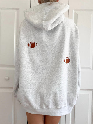 Pearl Grey Embroidered Football Game Day Hoodie