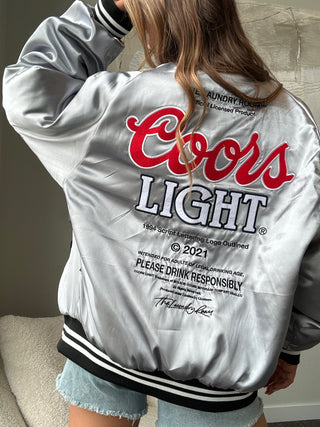 Coors Light Silver Satin Bomber Jacket Unisex