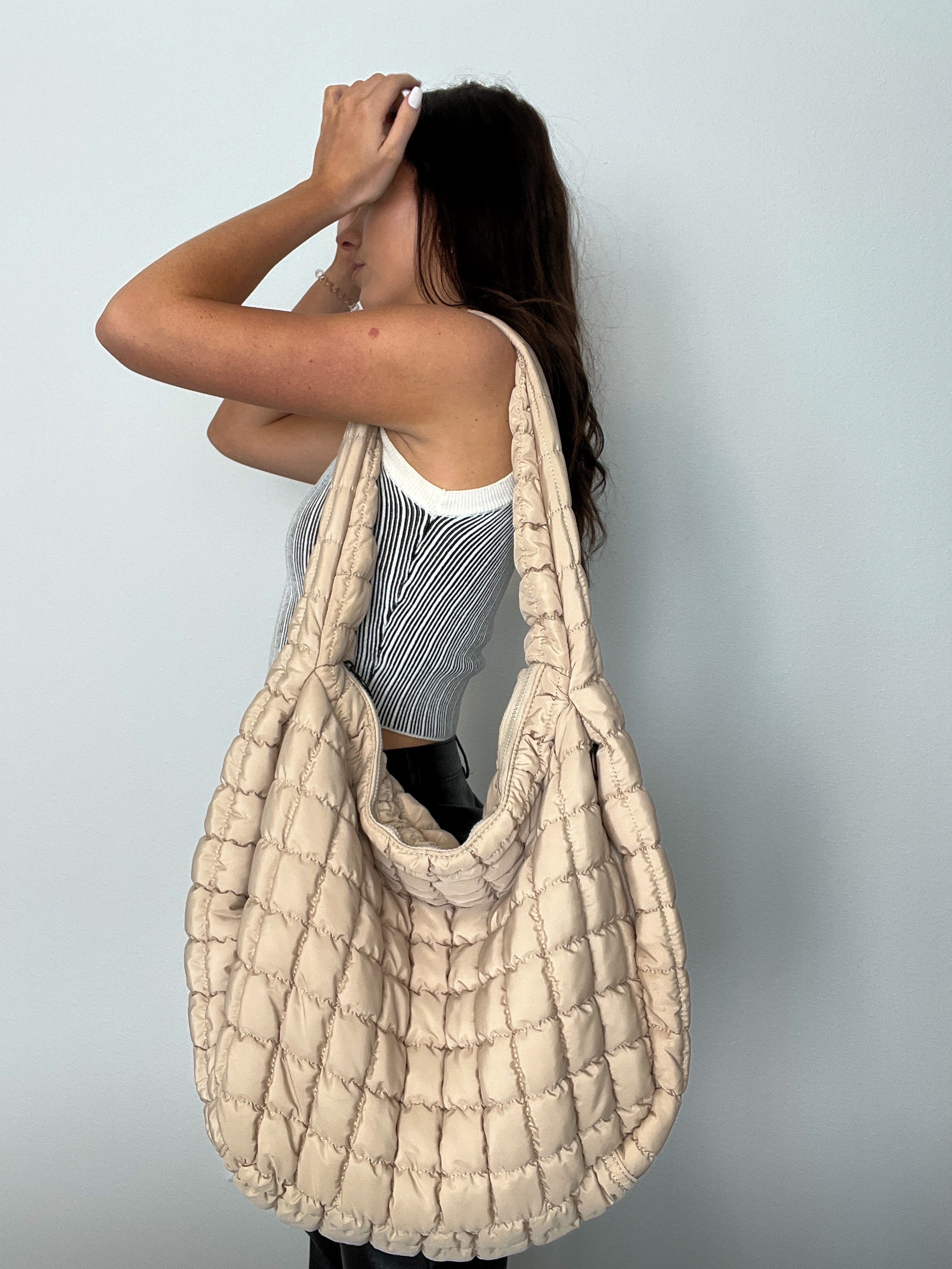 Ivory Slouchy Quilted Puffer Tote Bag – Momni Boutique