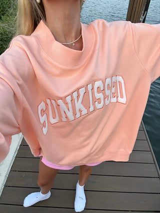 Papaya Orange Varsity Sunkissed Embroidered Mockneck Sweatshirt
