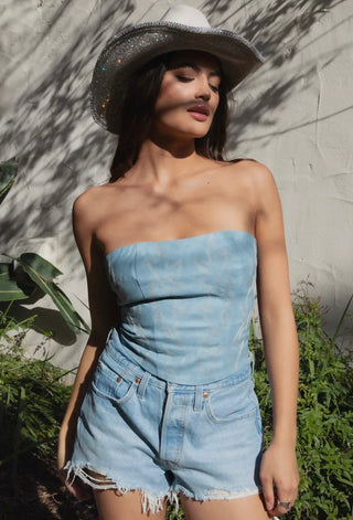 Light Blue Strapless Lace Up Corset