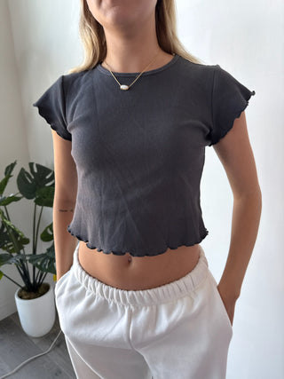 Charcoal Mini Waffle Short Sleeve Top
