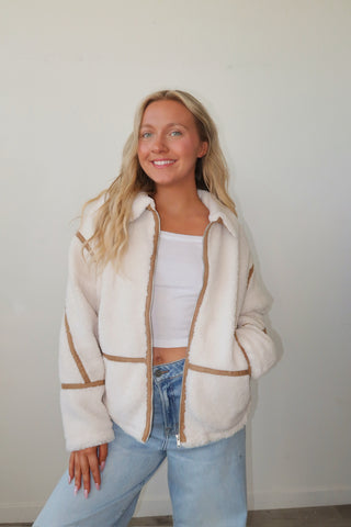 Sherpa Jacket With Suede Trim