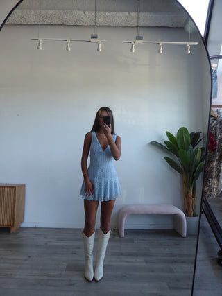 Baby Blue V-Neck Ruffle Dress