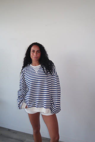 Cream & Blue Everyday Striped Crewneck