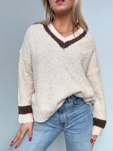 Load image into Gallery viewer, Cream &amp; Brown V-Neck Sweater
