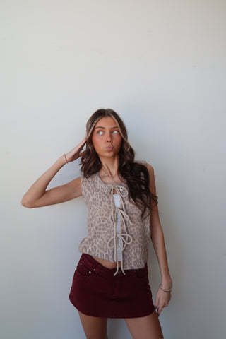 Leopard Tie Front Sweater Vest