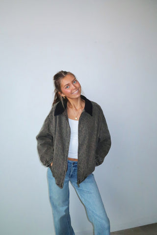 Oversized Muted Leopard Denim Barn Jacket
