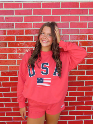 “USA” Long Sleeve Crewneck Oversized Sweatshirt