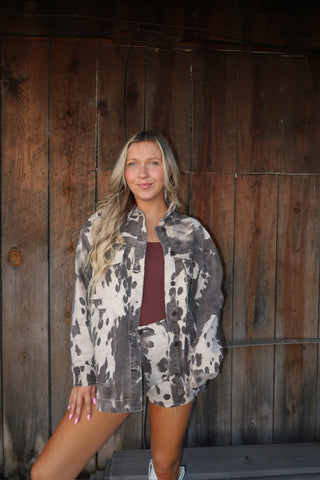 Hidden Cow Print Oversized Shacket