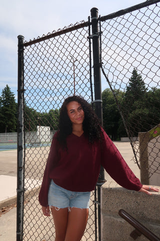 Burgundy Soft V-Neck Sweater