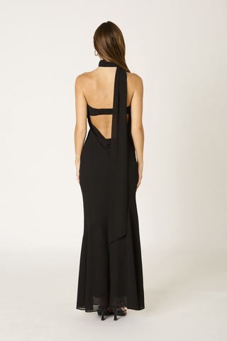 Black Strapless Maxi Dress With Scarf