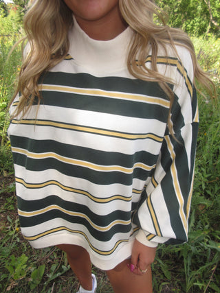 Green & Yellow Striped Oversized Mockneck