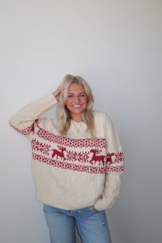 Cream Reindeer Holiday Sweater