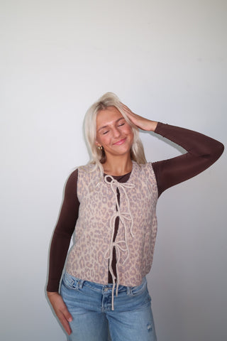 Leopard Tie Front Sweater Vest