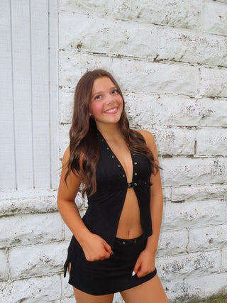 Black Suede Grommet Skort