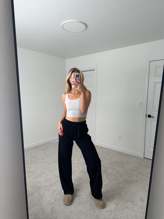 Long Black Staple Wide Leg Sweatpants