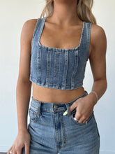 Load image into Gallery viewer, Cropped Denim Corset Top
