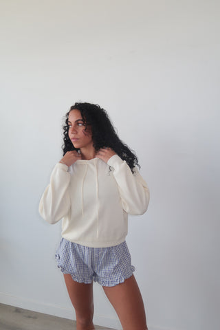 Cream Knit Hoodie Sweater