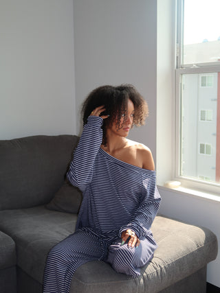 Navy and White Striped Top