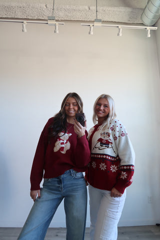 Burgundy Teddy Bear Sweater