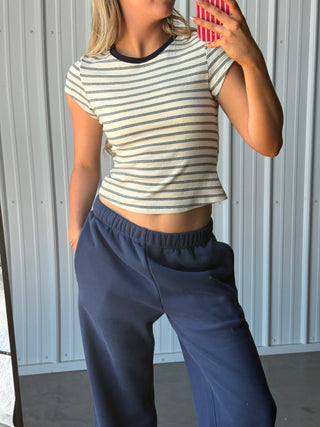Cream & Navy Striped Short Sleeve