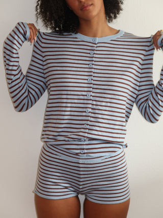 Blue and Brown Button Up Sweater