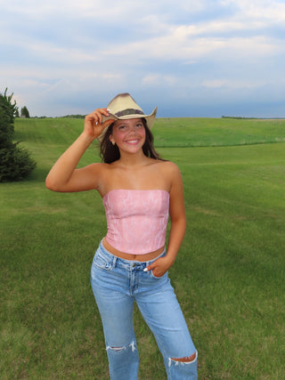 Blush Western Faux Leather Embroidered Corset Top
