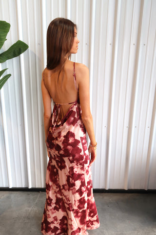 Pink Floral Open Back Maxi Dress