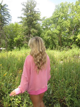 Pink Stripe Drop Shoulder Sweatshirt