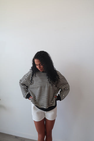 Black & White Striped Relaxed Pullover